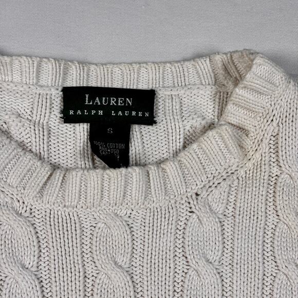 Vintage 1990s LAUREN Ralph Lauren White Cable Knit Sweater Green Label AS IS - Picture 2 of 16